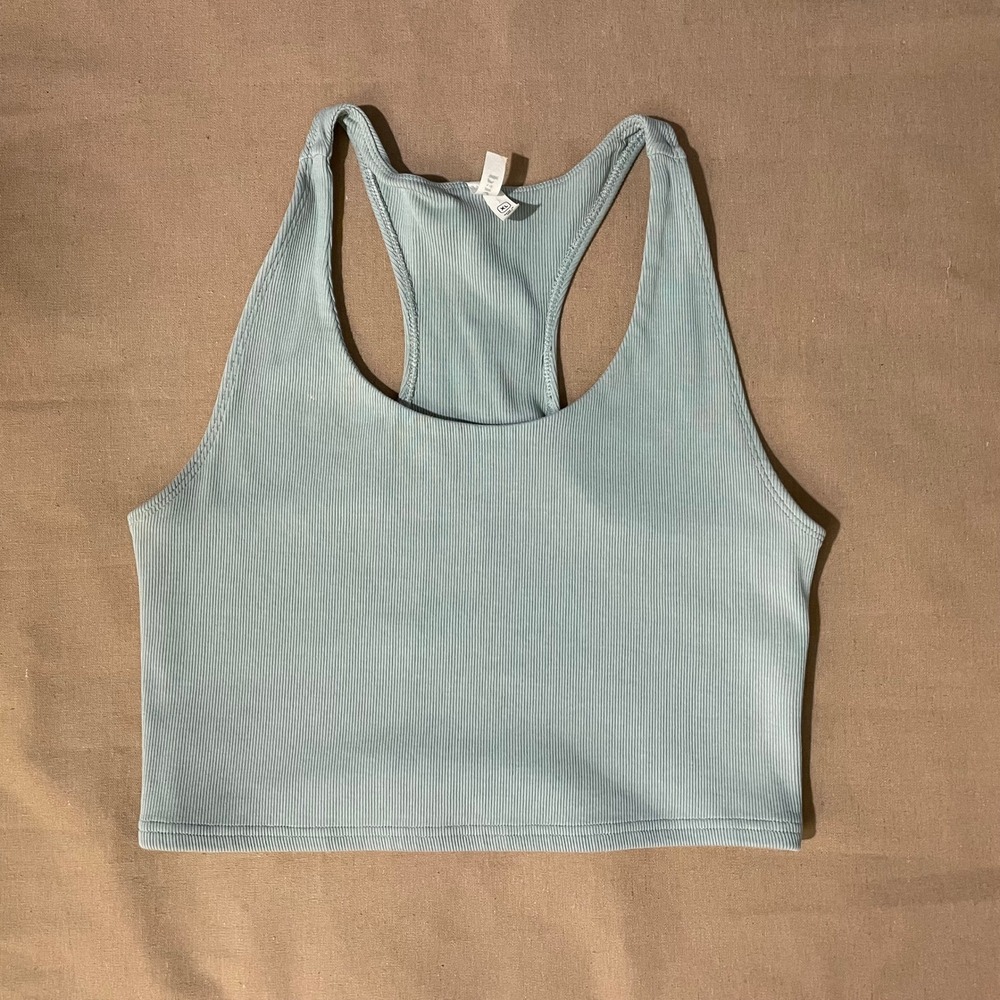 Pact On the Go Rib Crop Tank Sz XL Green Organic Cotton Activewear Lounge Sporty